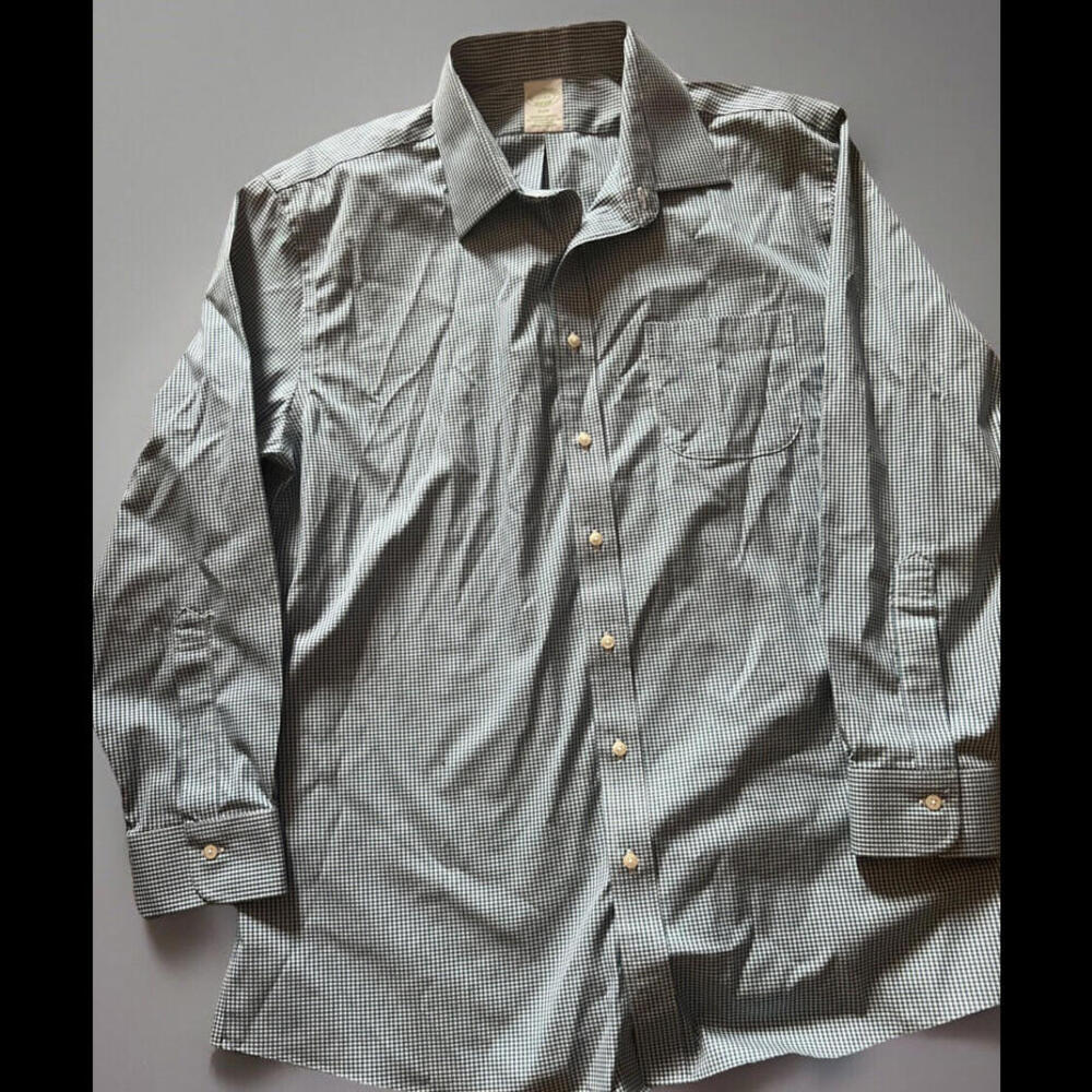 BROOKS BROTHERS Dress Shirt Mens 17 33 Slim Button-Up Blue White Cotton